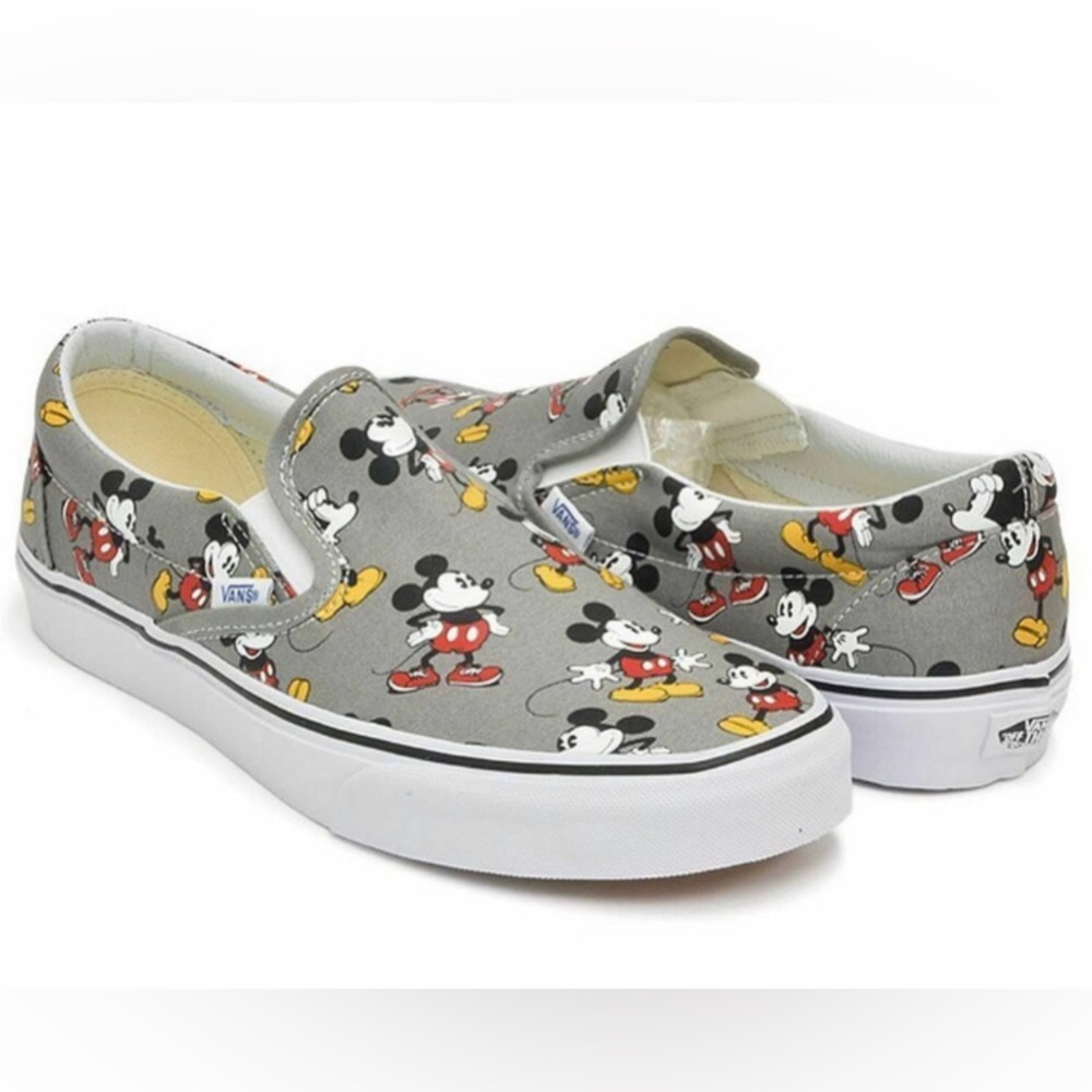 Vans Off The Wall Unisex X Disney Mickey Mouse Grey Classic Slip-On Shoes (NIB)